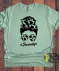Cow Print Messy Bun Western #Farm Life T-Shirt Cow Print Messy Bun Western #Farm Life T-Shirt