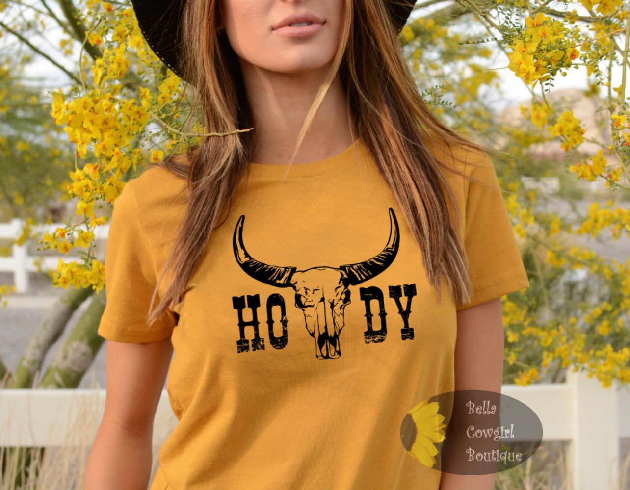 Howdy Steer Skull Punchy Western T-Shirt Howdy Steer Skull Punchy Western T-Shirt