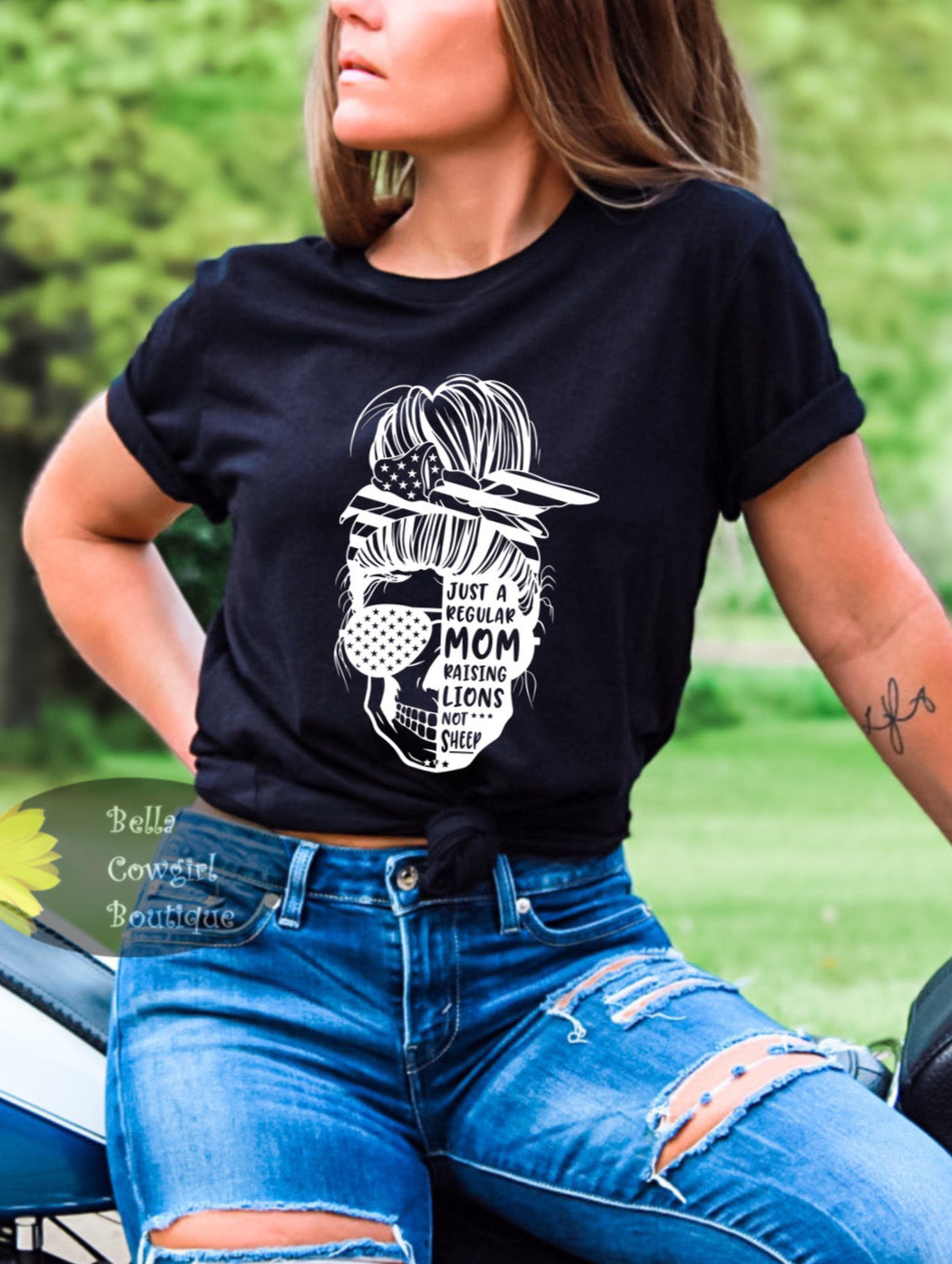 Just A Regular Mom Raising Lions Not Sheep Patriotic Women's T-Shirt Just A Regular Mom Raising Lions Not Sheep Patriotic Women's T-Shirt