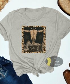 Leopard Desert Steer Skull Western T-Shirt Leopard Desert Steer Skull Western T-Shirt