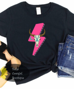 Lightning Bolt Steer Skull Punchy Western Women’s T-Shirt Lightning Bolt Steer Skull Punchy Western Women’s T-Shirt