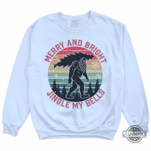 Bigfoot Merry And Bright T Shirt Hoodie Sweatshirt Funny Christmas Gift For Sasquatch Lover