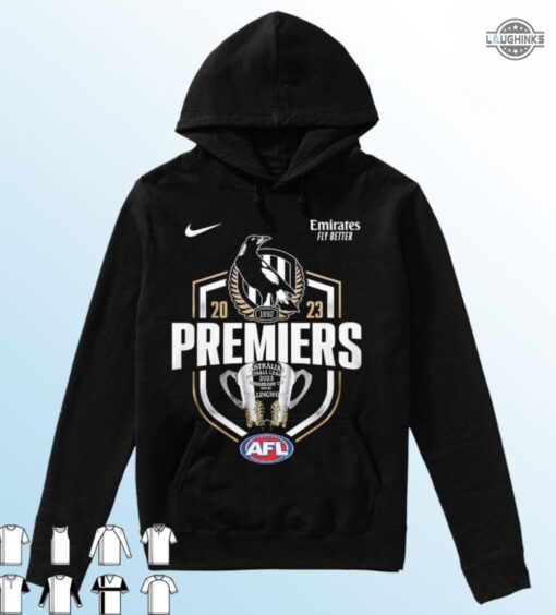 Nike Collingwood Premiers T Shirt Sweatshirt Hoodie Mens Womens Kids Afl Premiers 2023 Collingwood Magpies Tshirt Collingwood Football Club Australian Shirts