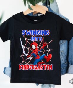 Personalized Spiderman T Shirt For Kids Swinging Into Kindergarten 1St Grade 2Nd Grade Back To School Shirts Ideas 2023 Spiderman T Shirt Mens Womens