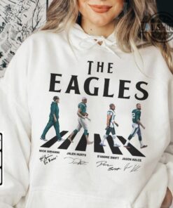 Philadelphia Eagles Tshirt Sweatshirt Hoodie Eagles Walking Abbey Road Signatures Football Shirts Nick Sirianni Jalen Hurts Dandre Swift Jason Kelce The Beatles Gift Philadelphia Eagles Tshirt Sweatshirt Hoodie Eagles Walking Abbey Road Signatures Football Shirts Nick Sirianni Jalen Hurts Dandre Swift Jason Kelce The Beatles Gift