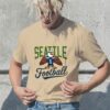 Retro Seattle Seahawks Football Mascot Graphic Tee Shirt Navy And Lime