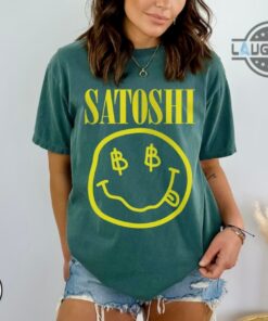 Satoshi Shirt Sweatshirt Hoodie Jack Dorsey Super Bowl Satoshi Nirvana Smiley Face Tshirt Satoshi Nakamoto Kurt Cobain Bitcoin Tribute Cryptocurrency Tee