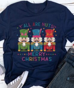 Yall Are Nuts Merry Christmas Graphic Tee Shirt Glitter Nutcracker Friends Xmas Gift Yall Are Nuts Merry Christmas Graphic Tee Shirt Glitter Nutcracker Friends Xmas Gift