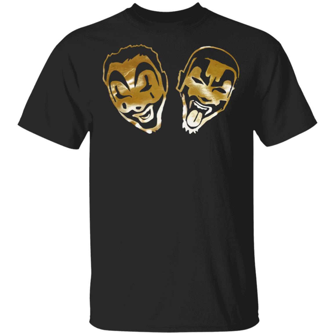 Icp Merch Insane Clown Posse Faces Gold Foil Black Shirt Icp Merch Insane Clown Posse Faces Gold Foil Black Shirt