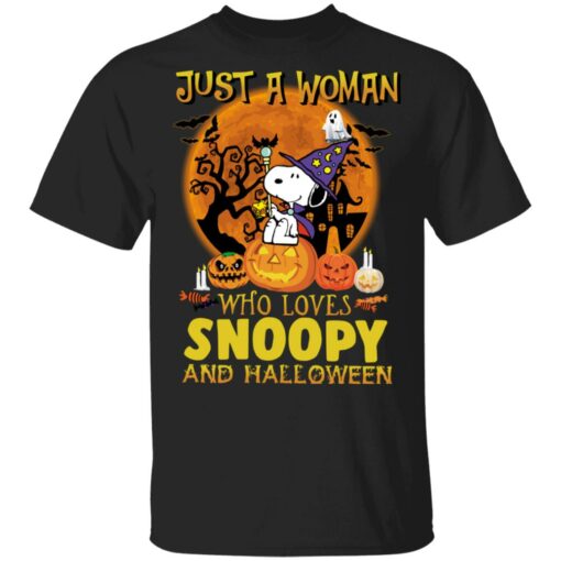 Just A Women Who Loves Snoopy And Halloween Shirt