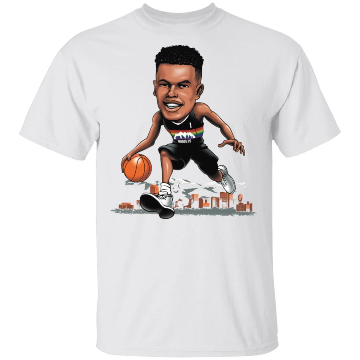 Nuggets Merch Denver Nuggets Michael porter Jr Caricature Player White Tees Nuggets Merch Denver Nuggets Michael porter Jr Caricature Player White Tees