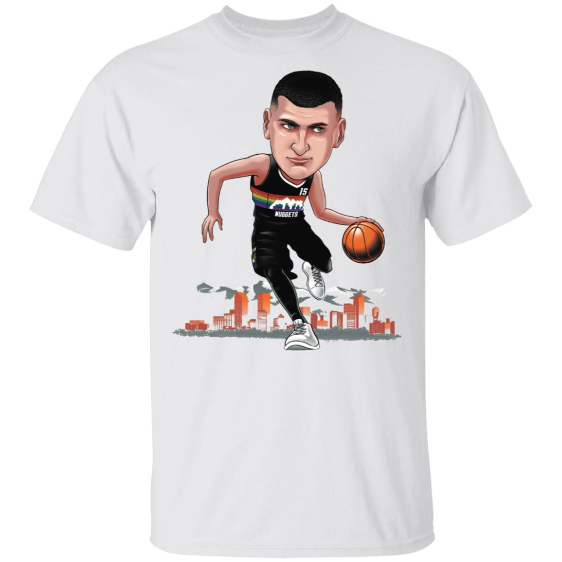Nuggets Merch Denver Nuggets Nikola jokic Caricature Player White Tees Nuggets Merch Denver Nuggets Nikola jokic Caricature Player White Tees