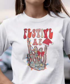 Festive Af Shirt Skeleton Middle Finger Light Tee