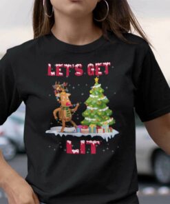 Let’s Get Lit Christmas T Shirt Reindeer Christmas Tree