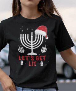 Let’s Get Lit Christmas T Shirt Santa Hat