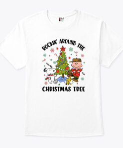 Peanuts Snoopy and Charlie Rockin Around The Christmas Tree T Shirt