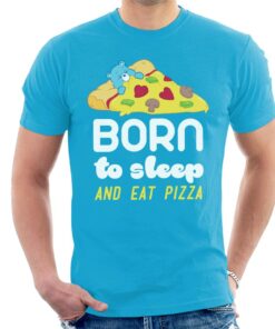 Care Bears Bedtime Bear Born To Sleep And Eat Pizza White Text Men’s T-Shirt