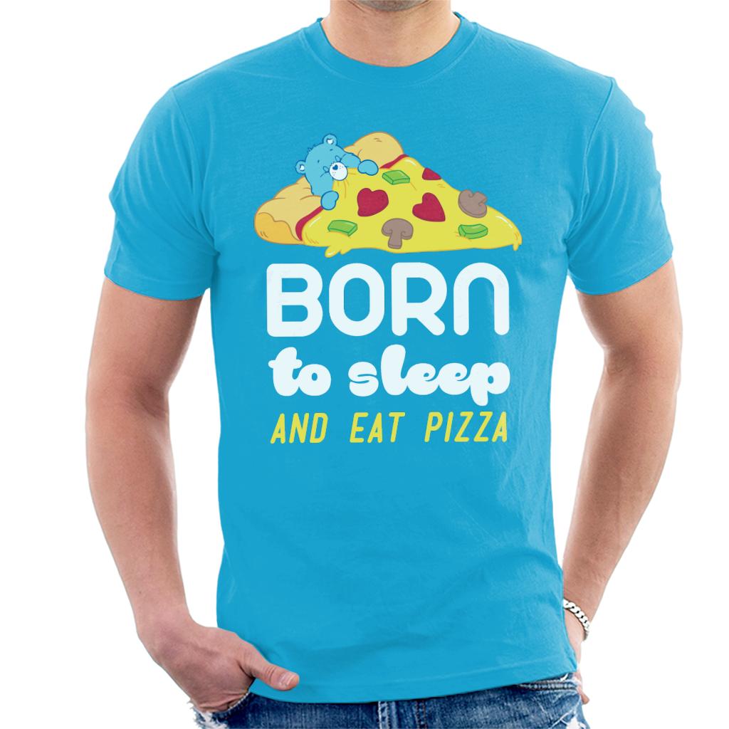 Care Bears Bedtime Bear Born To Sleep And Eat Pizza White Text Men's T-Shirt Care Bears Bedtime Bear Born To Sleep And Eat Pizza White Text Men's T-Shirt